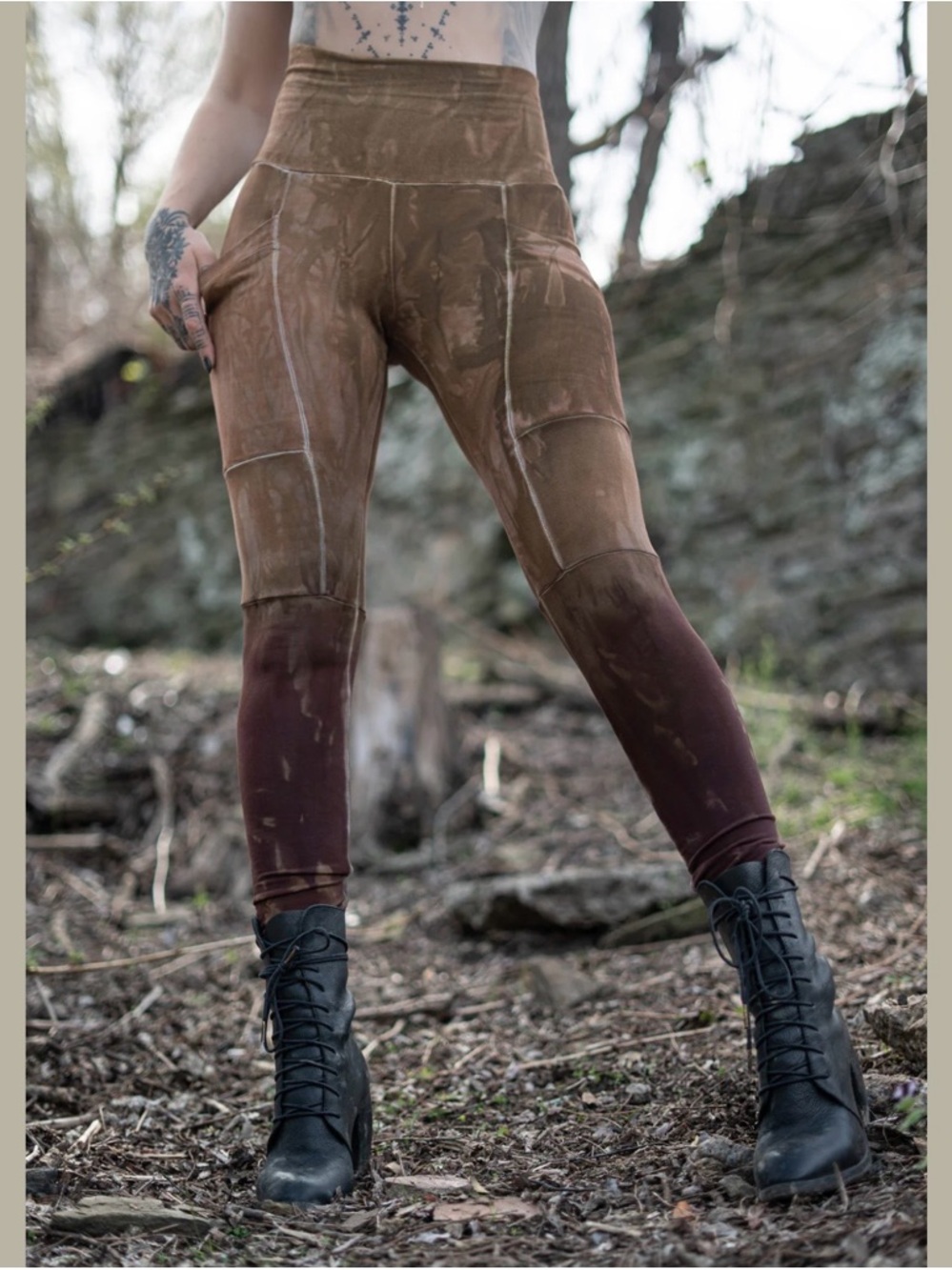 Crossfox lightweight Lucien Pocket Leggings - Medium, tan/brown/black, ooak - Picture 10 of 14